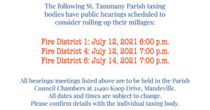 2021 St. Tammany Parish Taxing Bodies Public Hearings Schedule